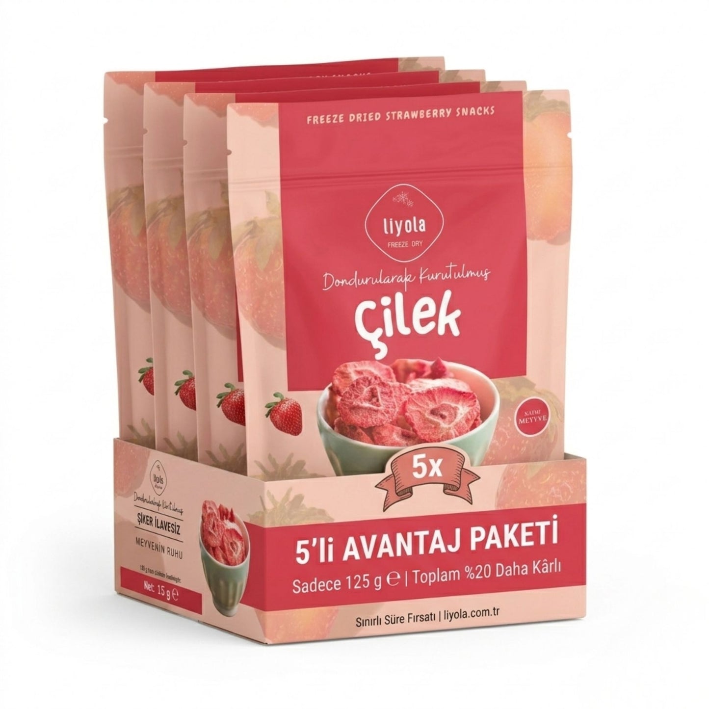 Liyola Freeze Dry Dondurularak Kurutulmuş Şeker İlavesiz Doğal Atıştırmalık Çilek 15 g