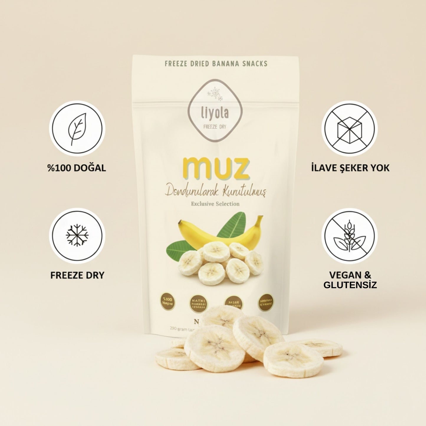 Liyola Freeze Dry Dondurularak Kurutulmuş Muz | %100 Doğal, Şekersiz-20g