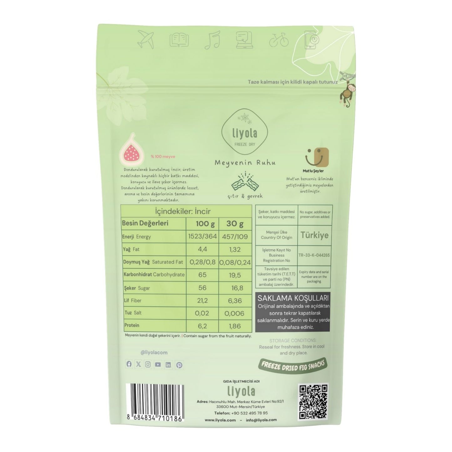 Liyola Dondurularak Kurutulmuş Mut Beyazı İncir – Şeker İlavesiz, Katkısız, Doğal Atıştırmalık, 30 g