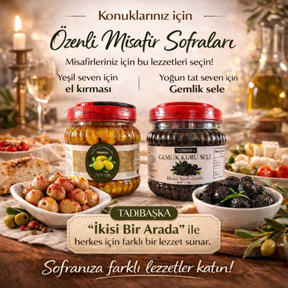Tadıbaşka İkisi Bir Arada Geleneksel Zeytin Paketi (1 Kg Kırma Yeşil + 1 Kg Gemlik Kuru Sele Siyah Zeytin) Katkısız Doğal Fermente 2 Kg