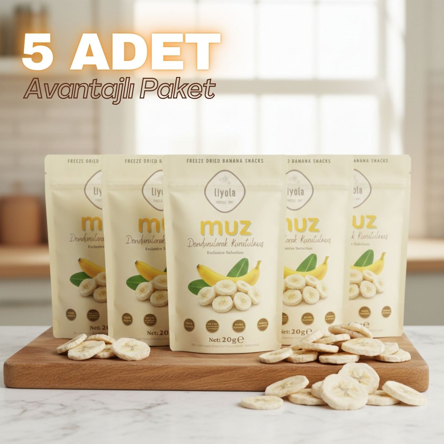 Liyola Freeze Dry Dondurularak Kurutulmuş Muz | %100 Doğal, Şekersiz-20g