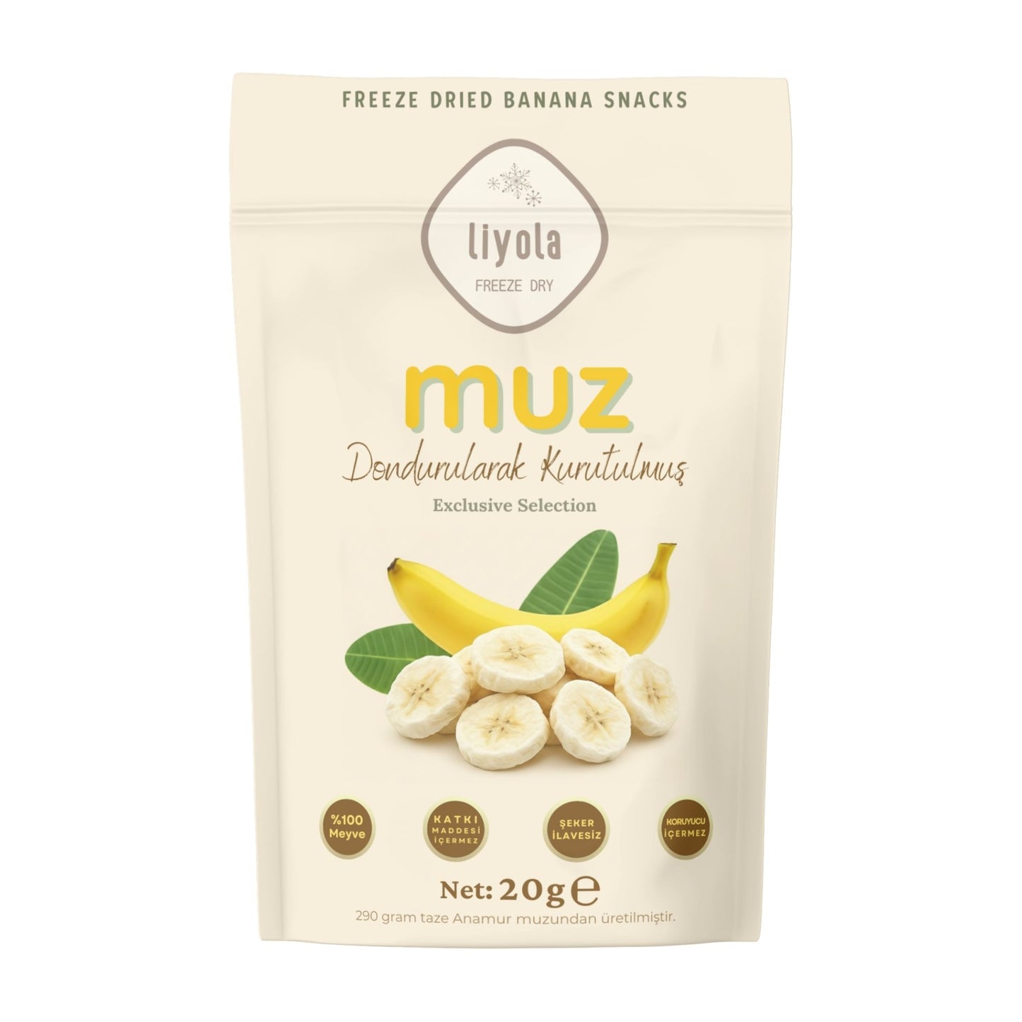 Liyola Freeze Dry Dondurularak Kurutulmuş Muz | %100 Doğal, Şekersiz-20g