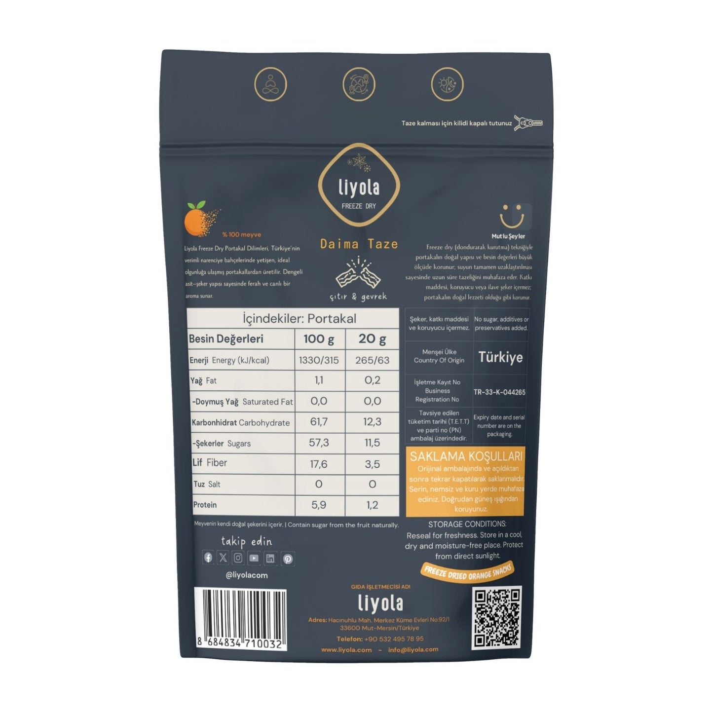 Liyola Freeze Dry Dondurularak Kurutulmuş Portakal Dilimleri – 20g