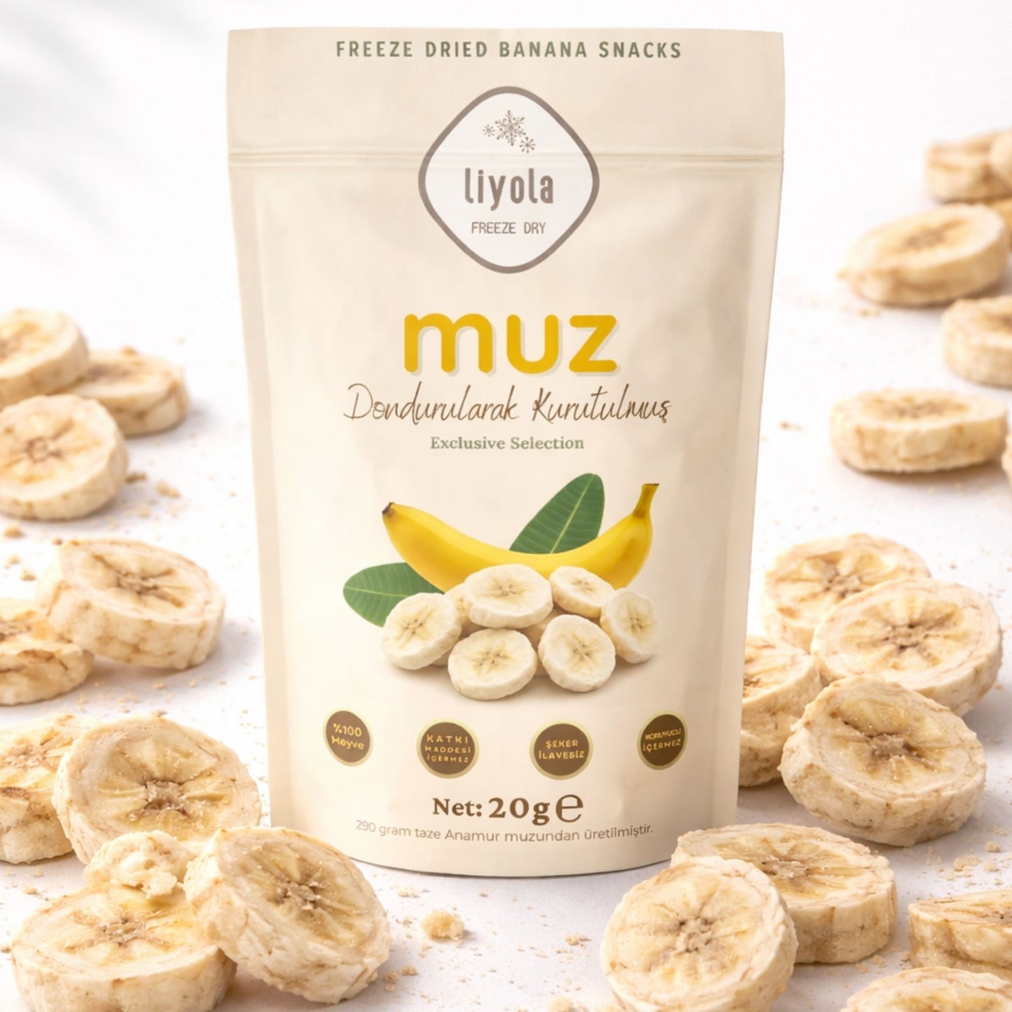 Liyola Freeze Dry Dondurularak Kurutulmuş Muz | %100 Doğal, Şekersiz-20g